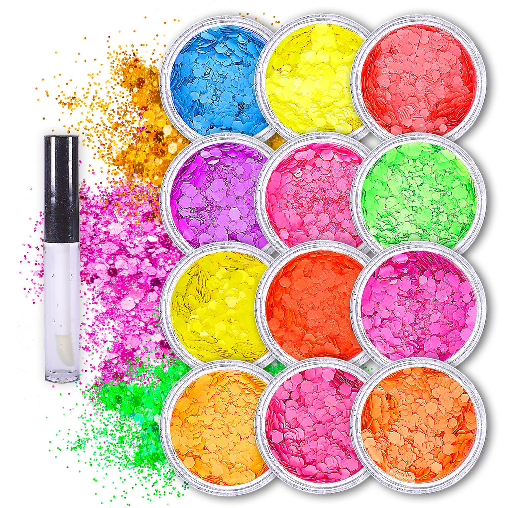 16 pack + 1 glitter glue Chunky Cosmetic Holographic Glitter | Body, Face & Hair Safe
